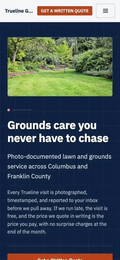Accountability Standard design on a phone, sample site for Trueline Grounds