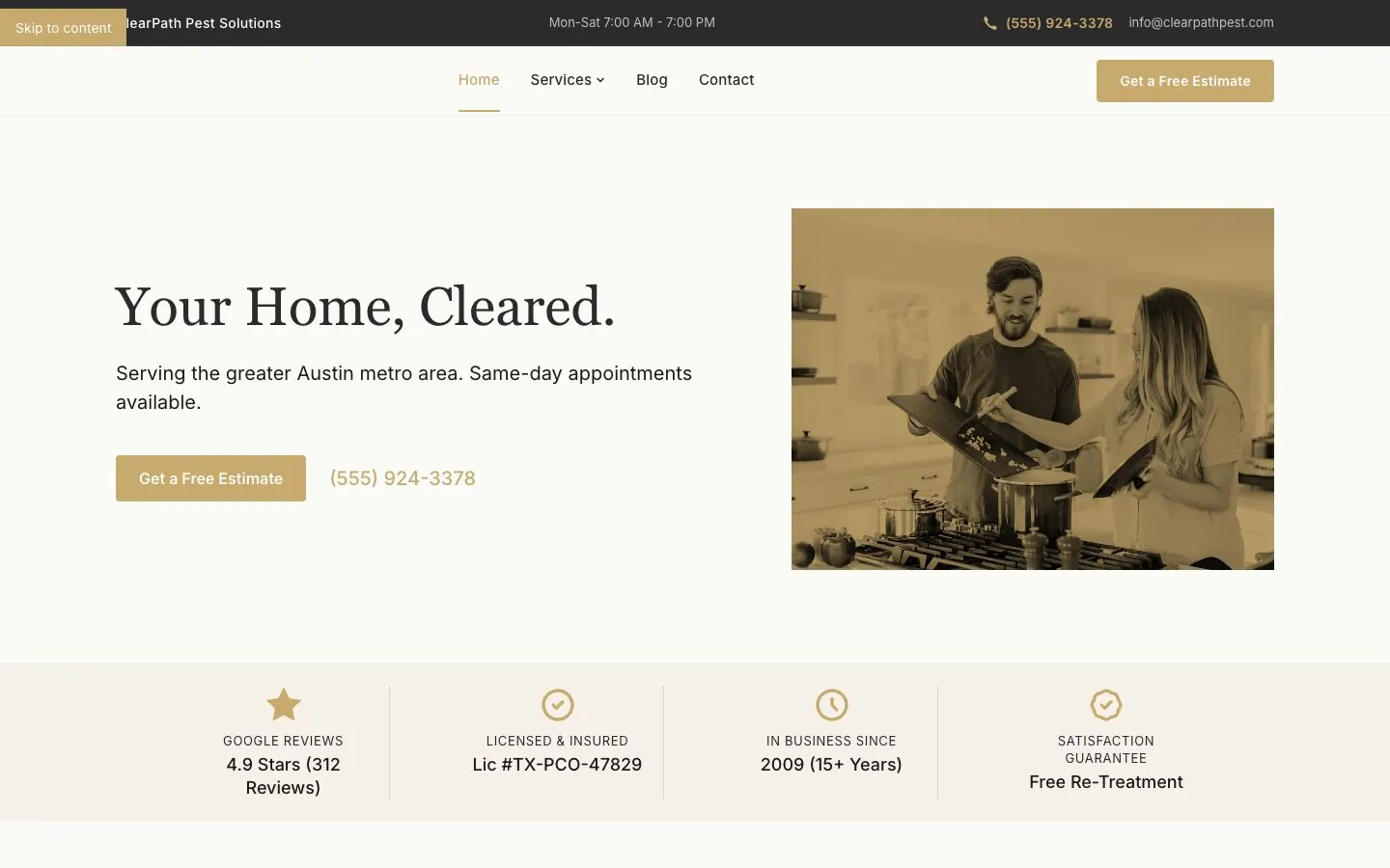 Cleared design on a laptop, sample site for ClearPath Pest Solutions