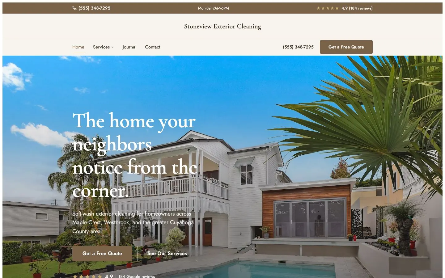 First Impression design on a laptop, sample site for Stoneview Exterior Cleaning
