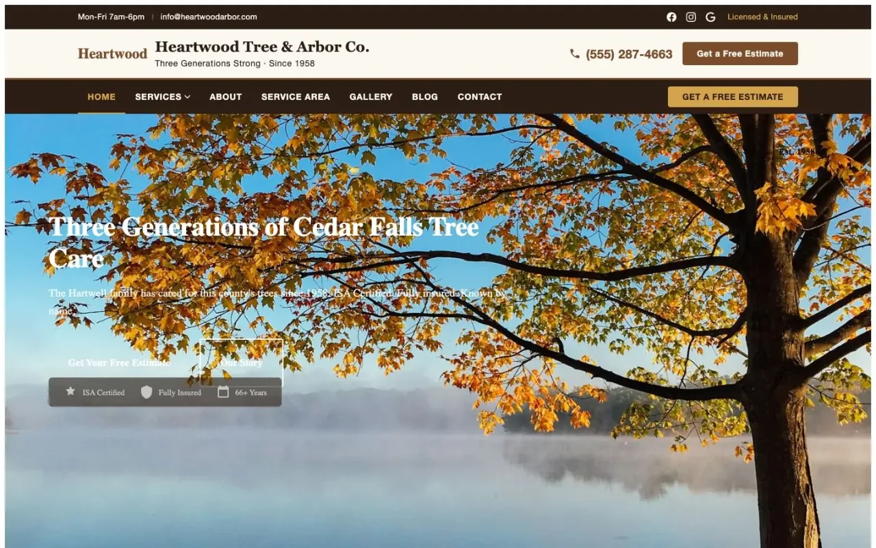 Sample site for Heartwood Tree & Arbor Co. on a laptop