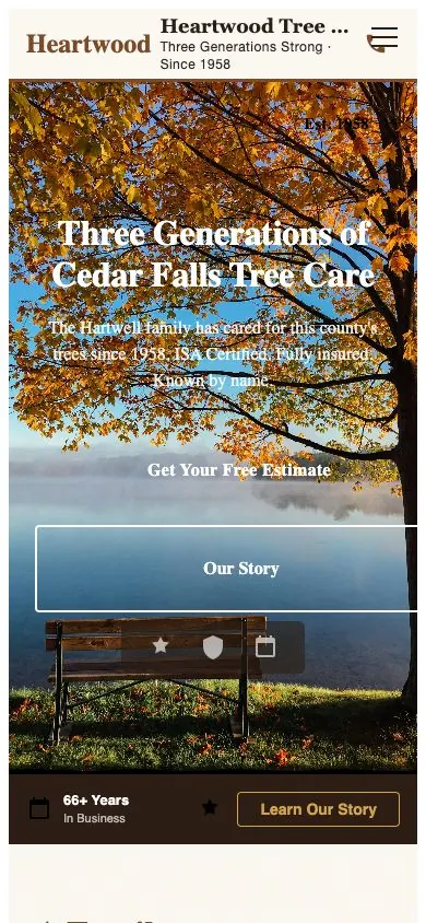 Sample site for Heartwood Tree & Arbor Co. on a phone