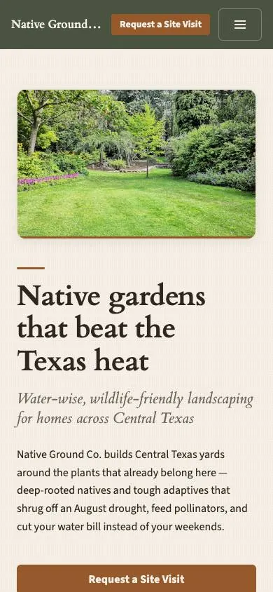 Native Ground design on a phone, sample site for Native Ground Co.