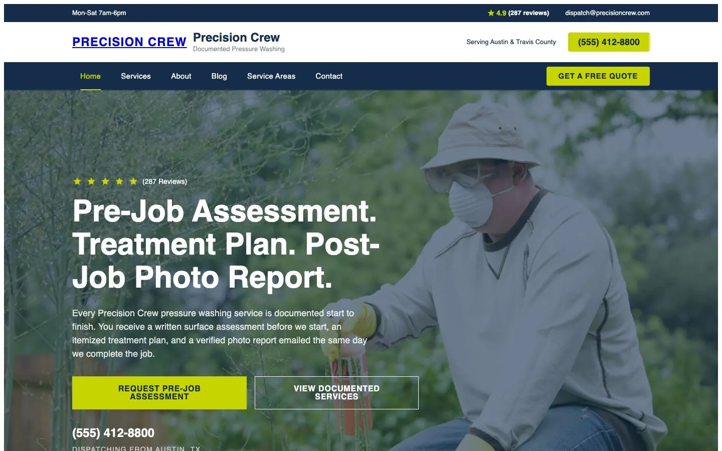 Precision Crew design on a laptop, sample site for Precision Crew Pressure Washing