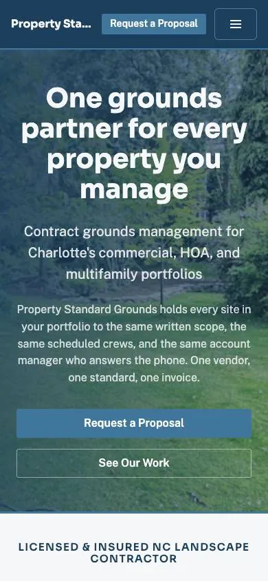 Property Standard design on a phone, sample site for Property Standard Grounds