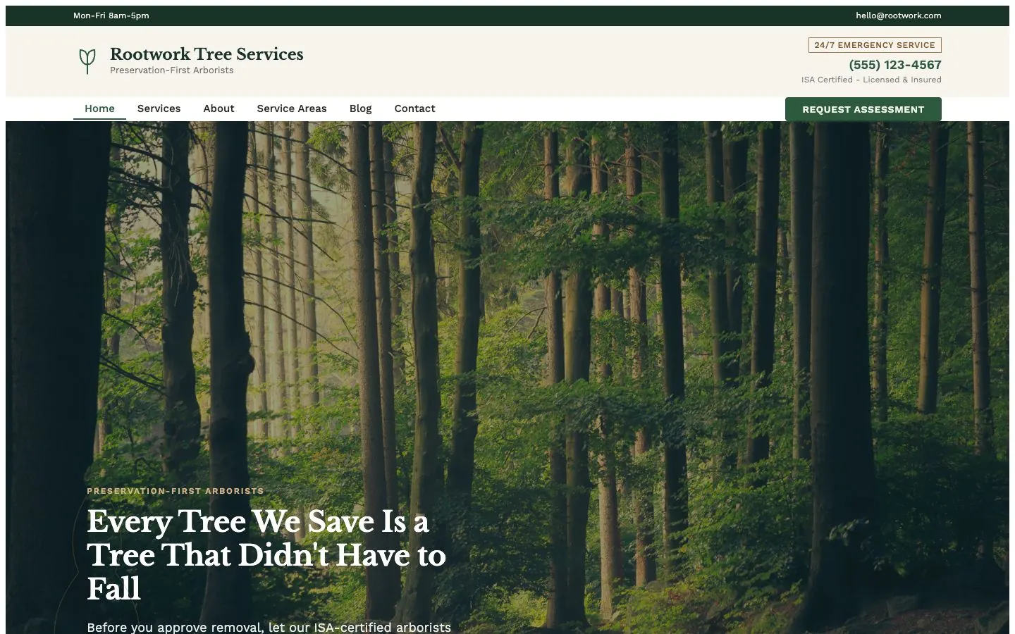 Rootwork design on a laptop, sample site for Rootwork Tree Services