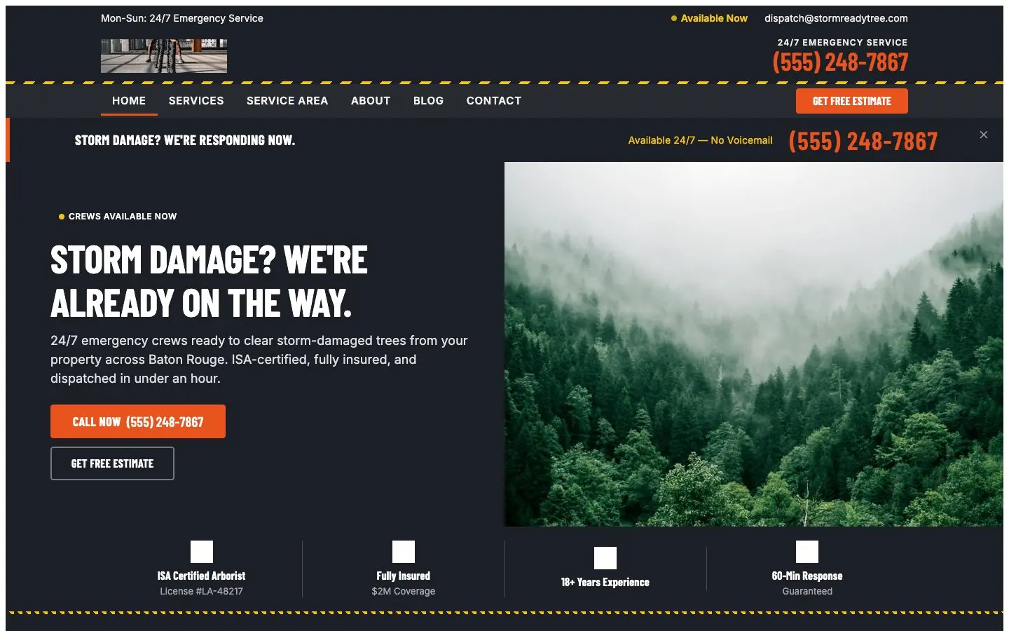 Stormready design on a laptop, sample site for StormReady Tree Services