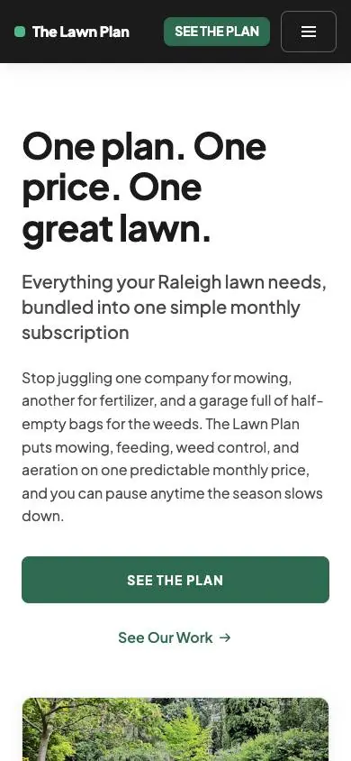 The Lawn Plan design on a phone, sample site for The Lawn Plan