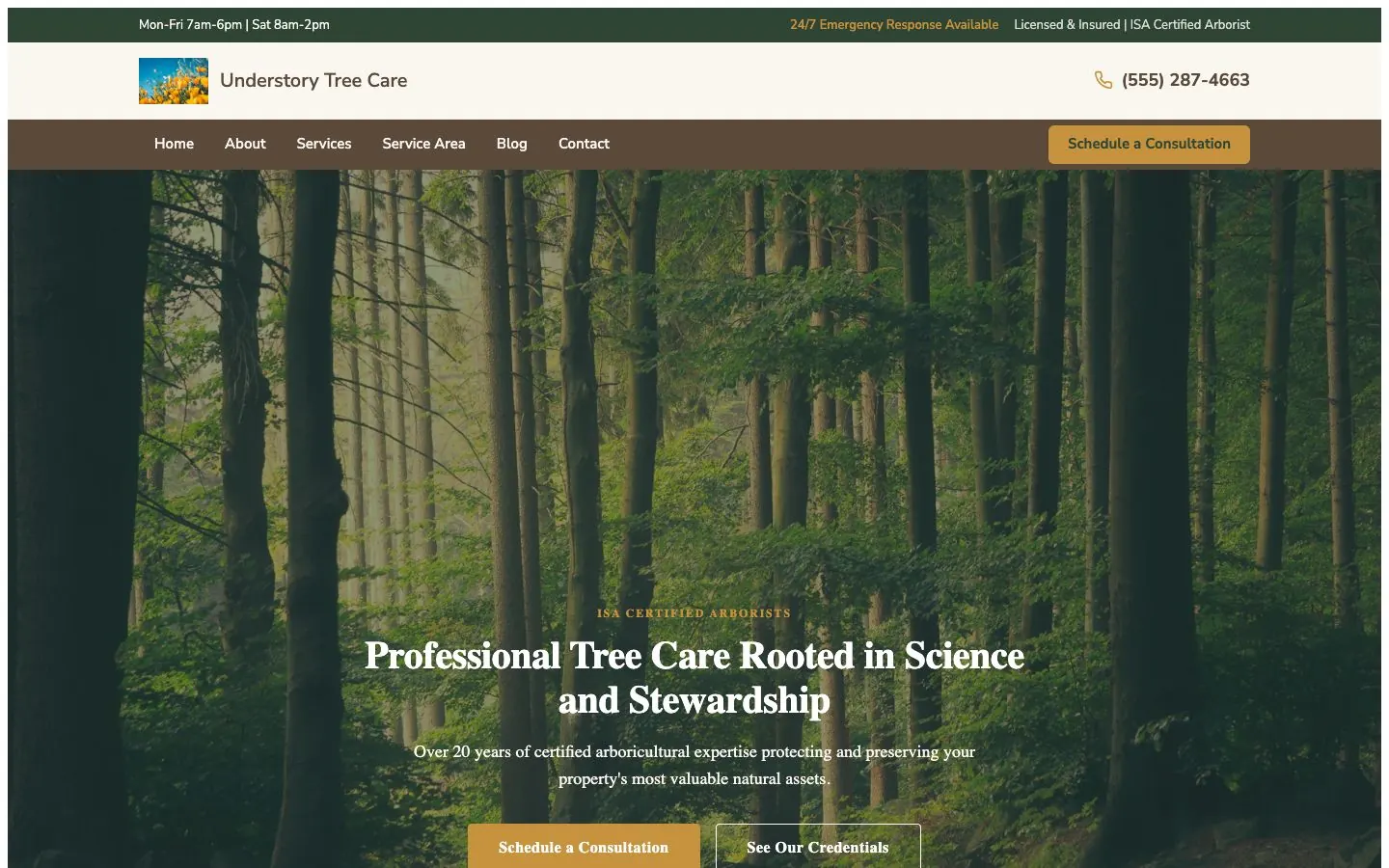 Understory design on a laptop, sample site for Understory Tree Care